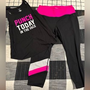 Torrid Active set. “Punch today in the face” size 0 top and size 2 workout pants